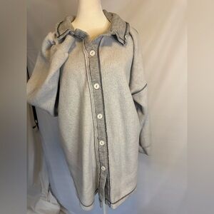Fashion Nova Gray Inside-Out Look Button-Up Coat/Sweatshirt, Collar